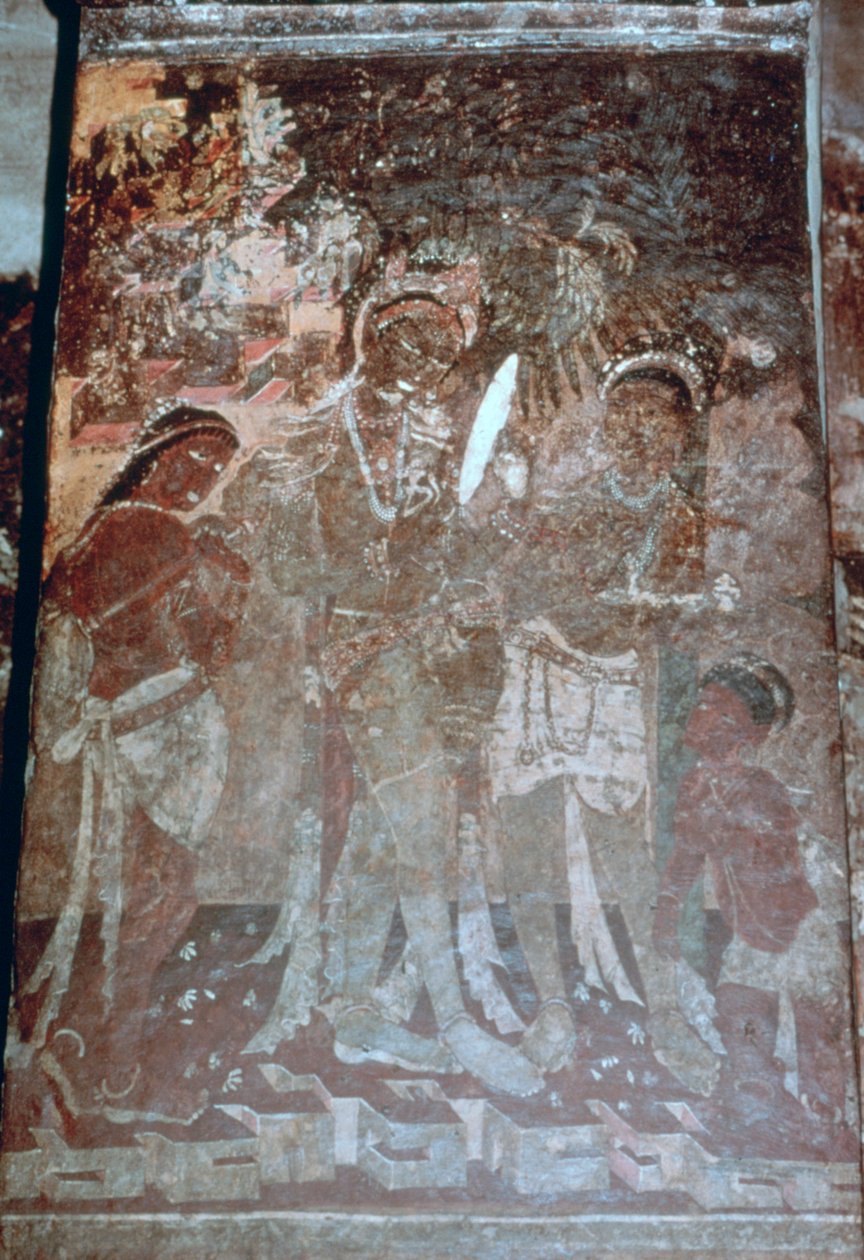 Dame på sit toilet, hule fresco, Ajanta, Indien. 1.-5. århundrede. 20. århundrede af Unbekannt