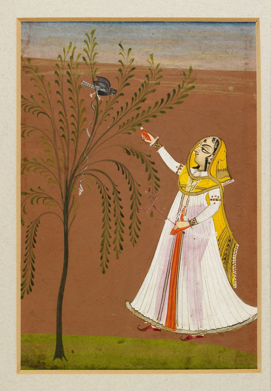 Dame fodrer en fugl i et træ, 1800-tallet af Unbekannt