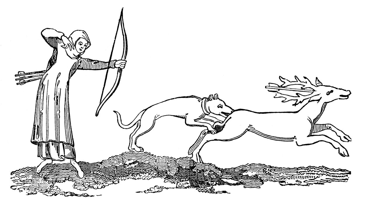Dame på jagt med en hund, 1300-tallet, 1833 af Unbekannt