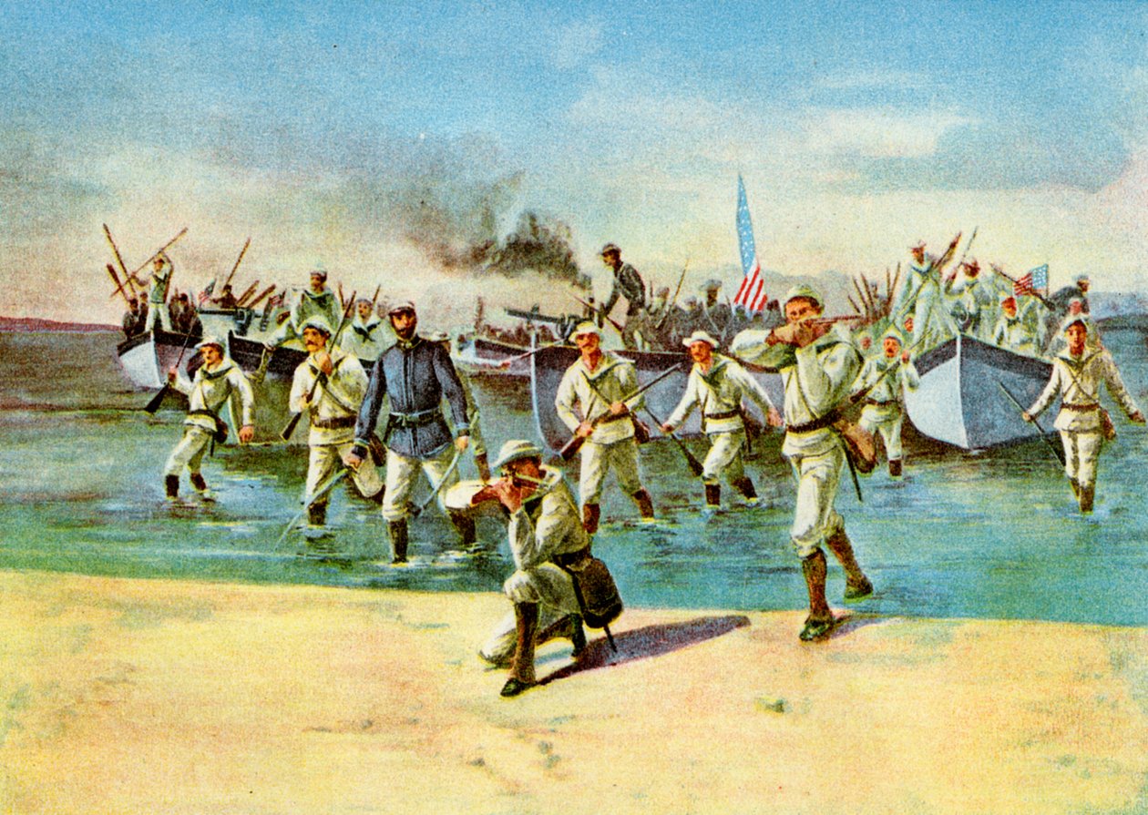 Landing af ammunition til oprørerne, under beskydning, spansk-amerikansk krig, Cuba, 1898 af Unbekannt