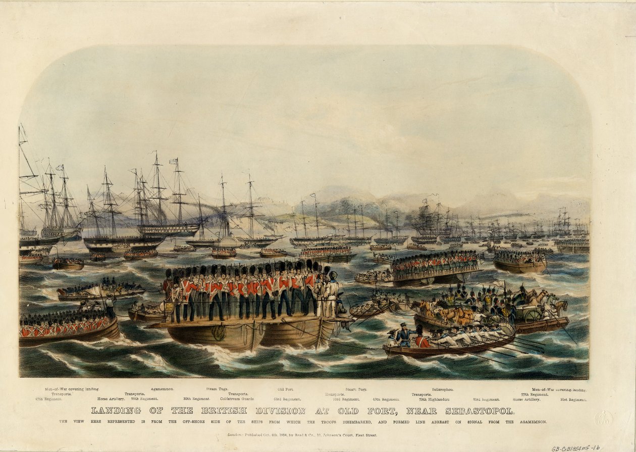 Landgang af den britiske division ved Old Fort, nær Sevastopol, 1854 af Unbekannt