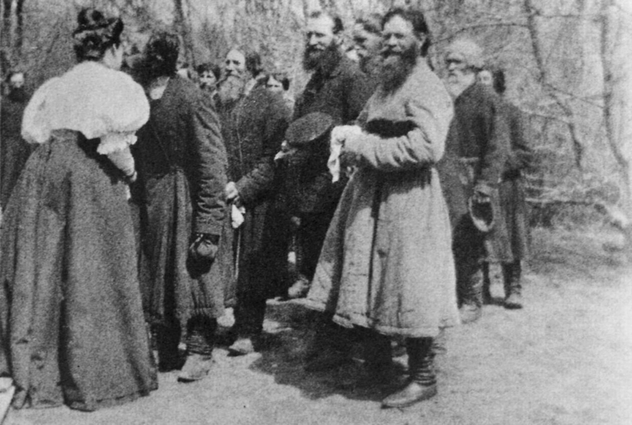 Godsejer giver påskehilsen til sine bønder, Rusland, 1890