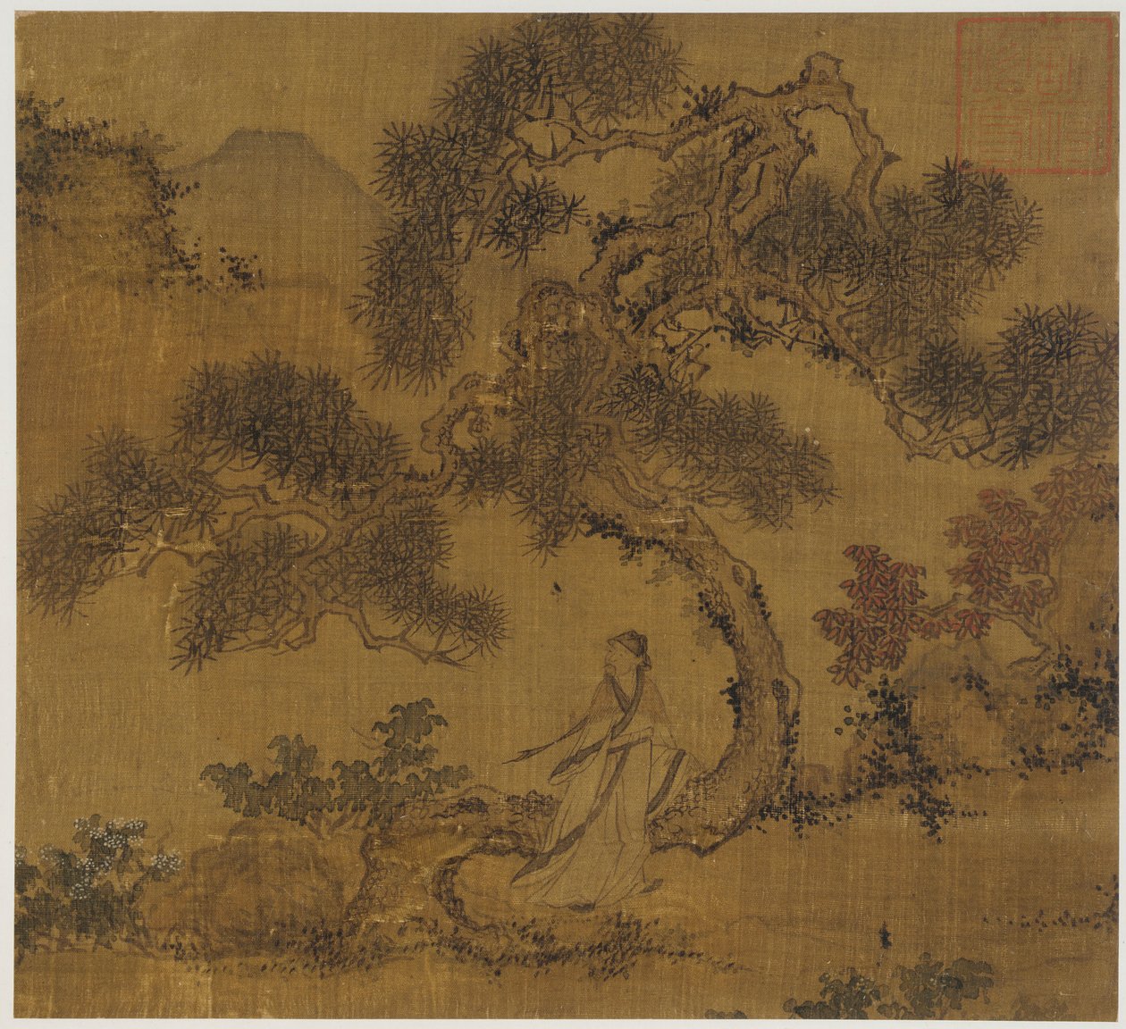 Landskab: en mand under en fyr, Ming-dynastiet, 1368-1644. af Unbekannt