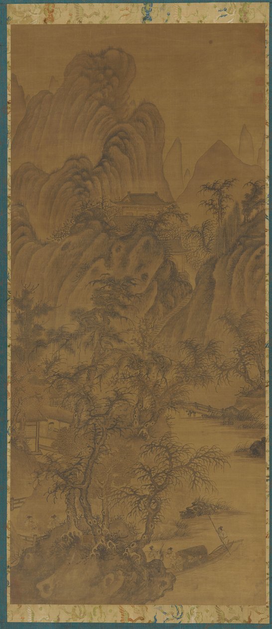 Landskab med gårdbygninger og figurer, 1368-1644. af Unbekannt