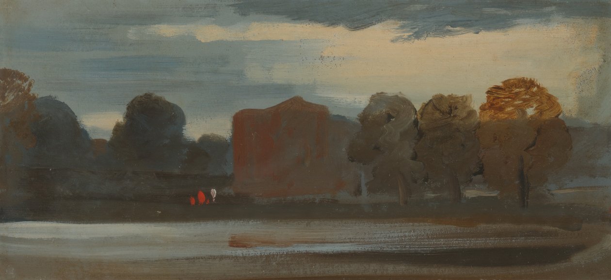 Landskab med sø, 1828 til 1829. af Unbekannt