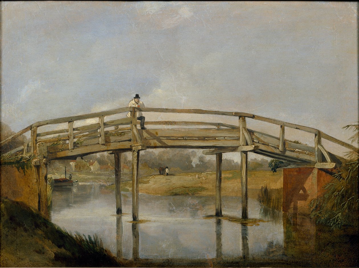 Landskab med flod og bro, c1830 af Unbekannt