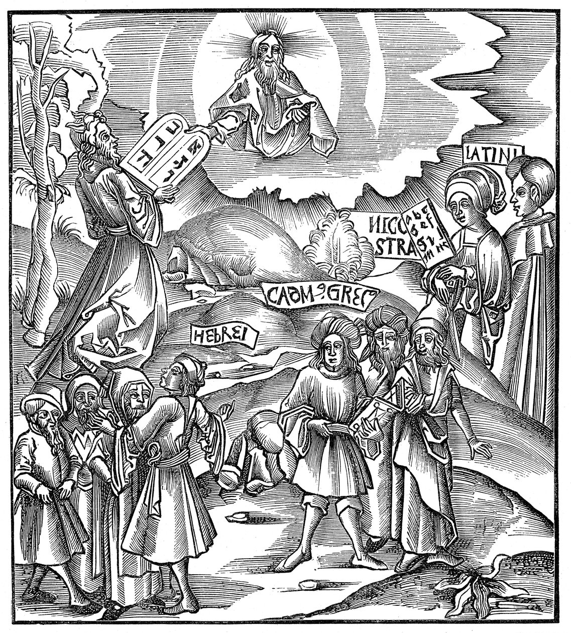 Sprog: Moses modtog fra Gud lovens tavler på hebraisk, 1512 af Unbekannt