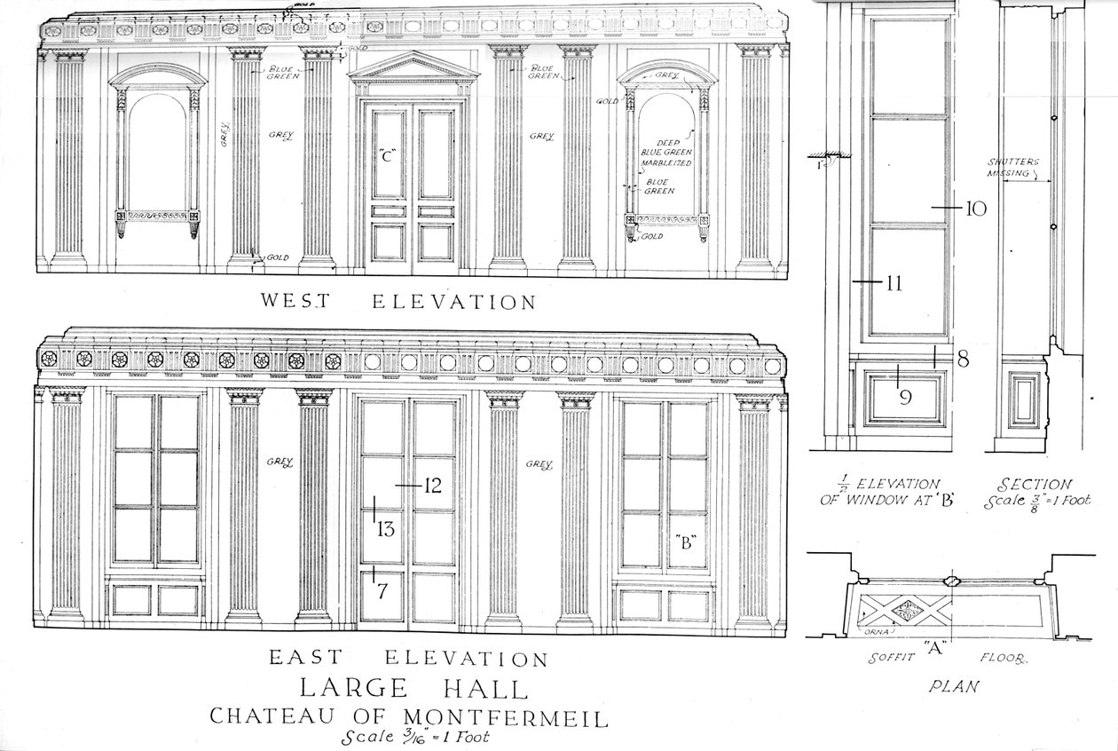 Stor sal, Chateau de Montfermeil, Paris, 1924 af Unbekannt