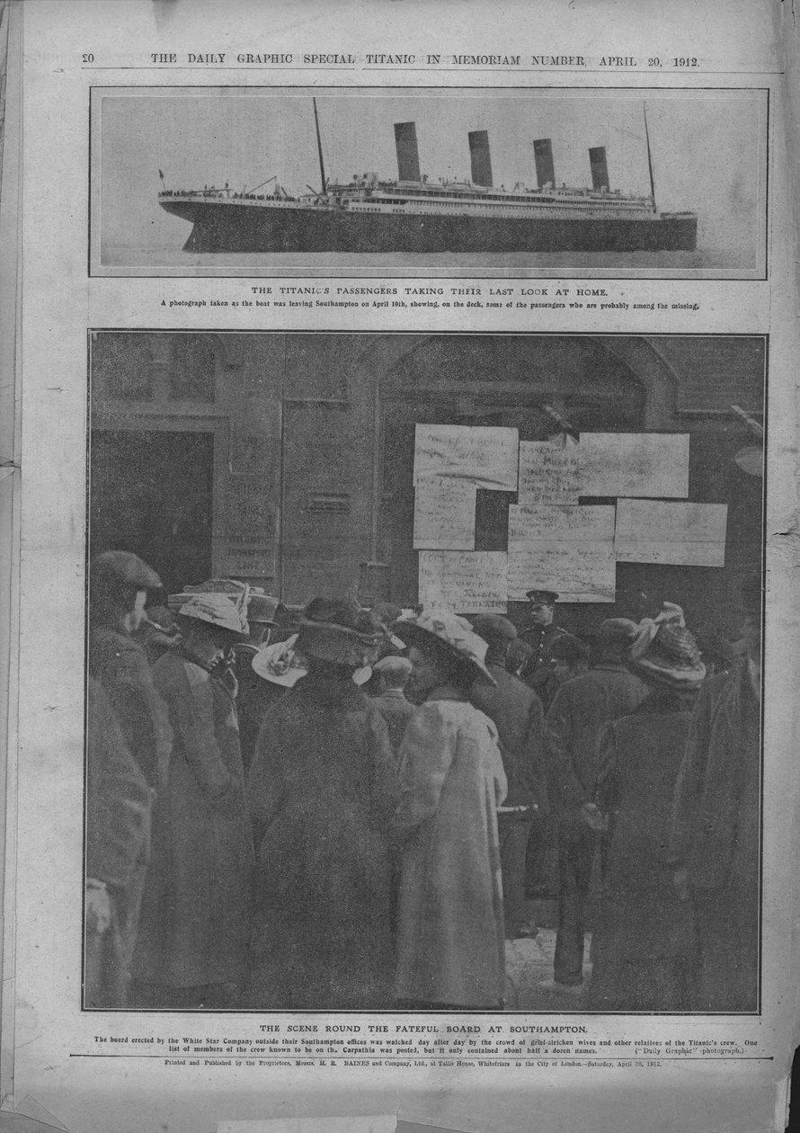 Last Look at Home, og The Fateful Board i Southampton, 20. april 1912. af Unbekannt