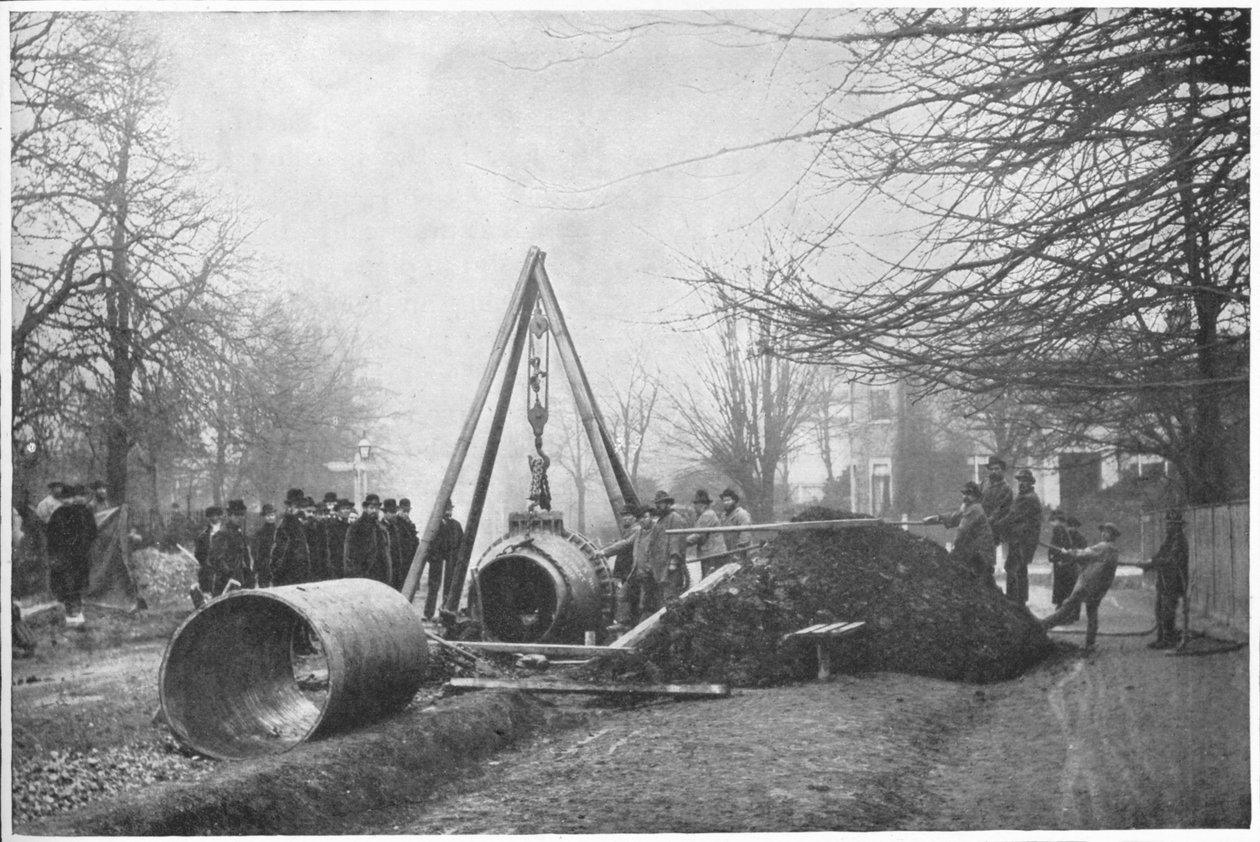 Lægning af en stor vandledning af Southwark og Vauxhall Water Company, London, c1902 1903 af Unbekannt