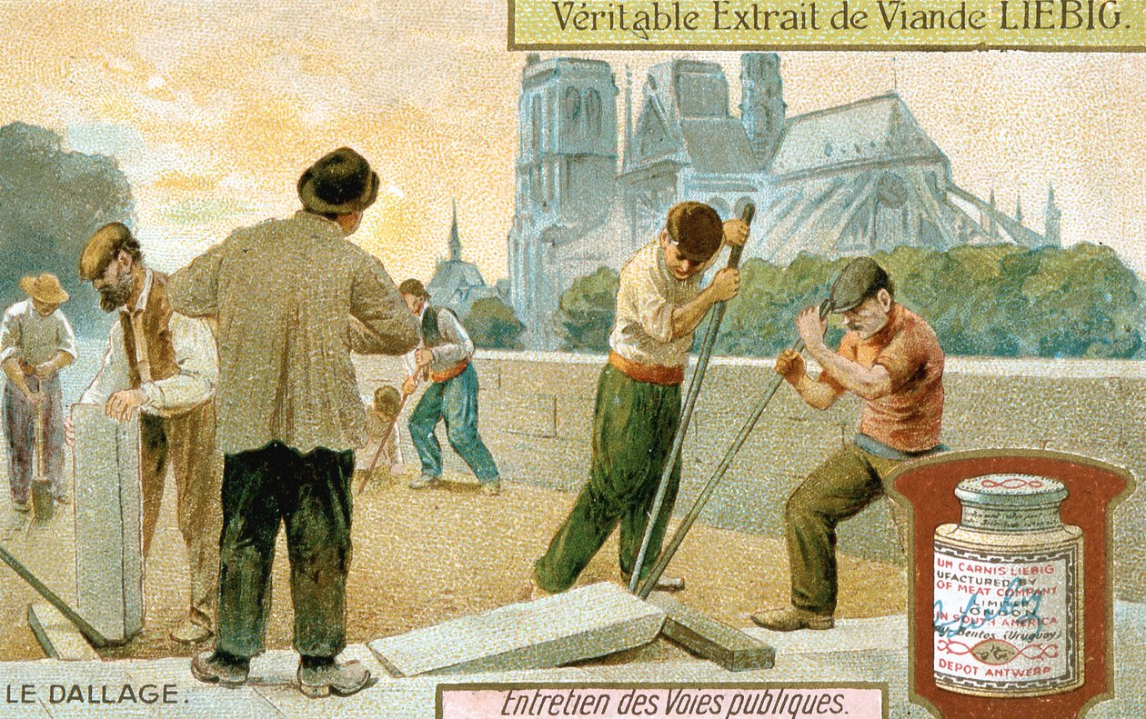 Lægning af belægningsplader i en gade i Paris, ca. 1900 af Unbekannt