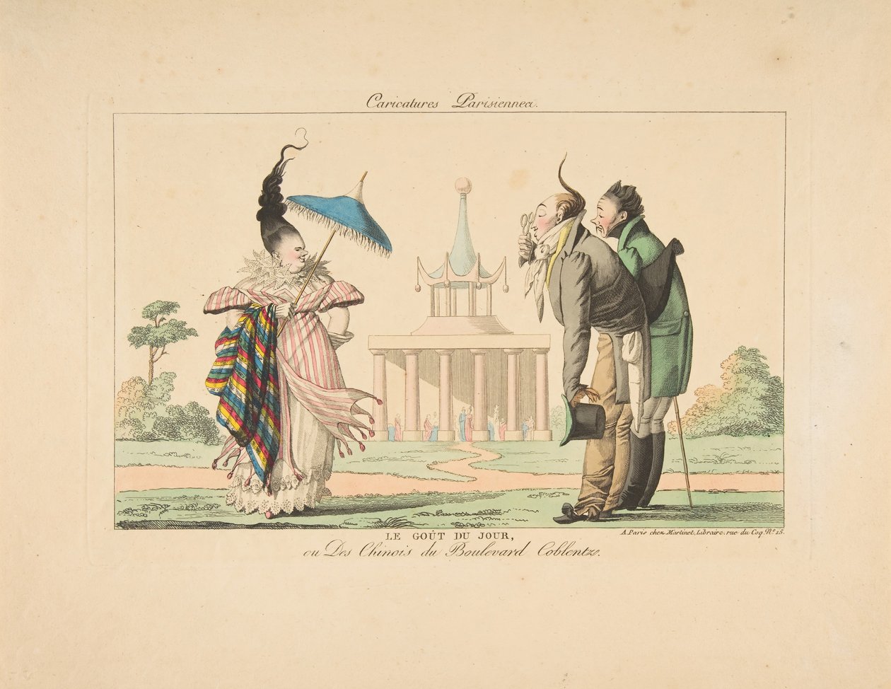 Dagens smag eller kineserne på Boulevard Coblentz, fra Caricatures Parisiennes, ca. 1815. af Unbekannt