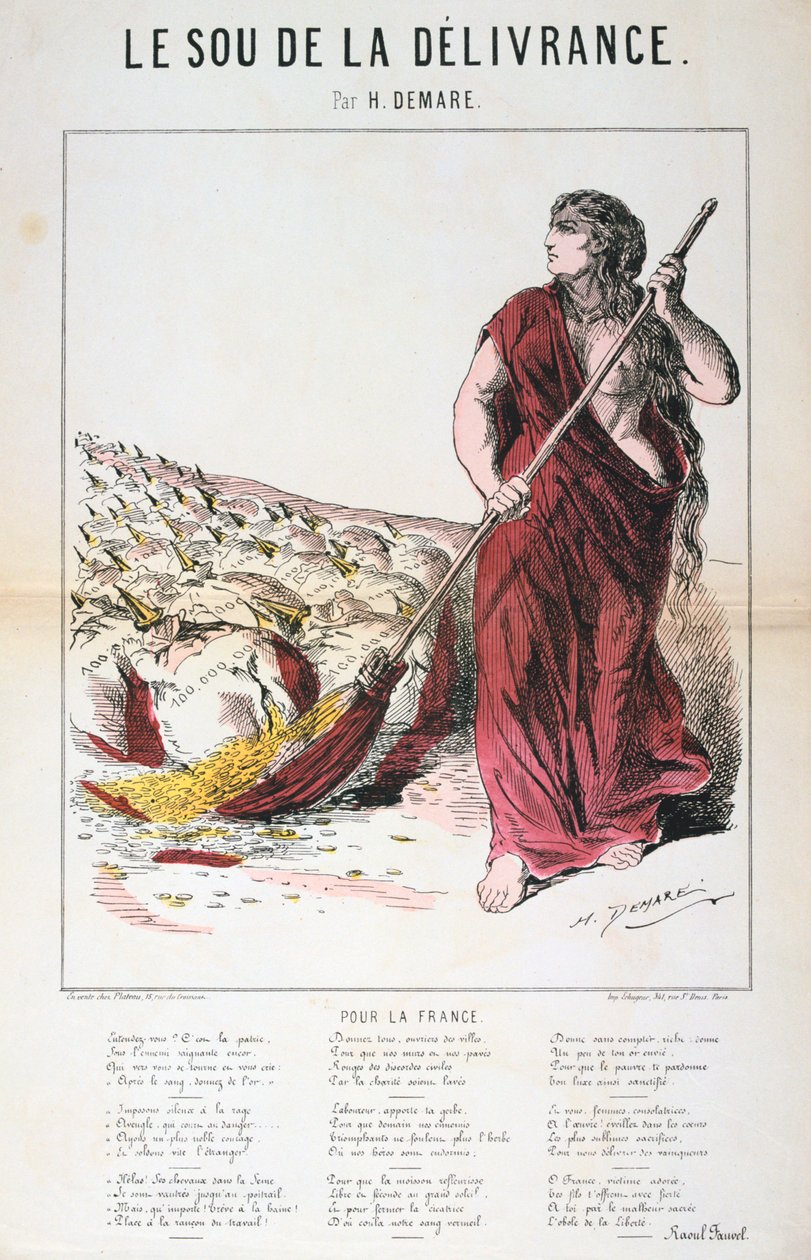 Le Sou de la Delivrance karikatur og sangark, fransk-preussisk krig, 1870-1871 af Unbekannt