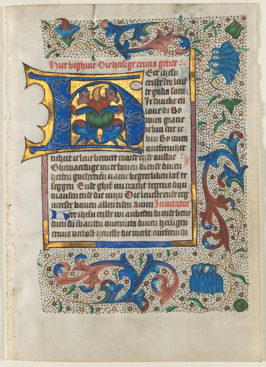 Blad udskåret fra en timebog: Dekoreret initial H, ca. 1470-1480. af Unbekannt