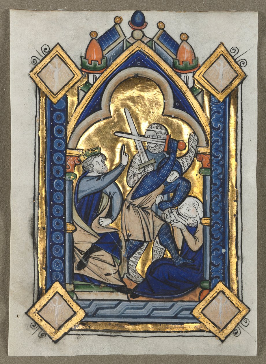 Blad udskåret fra en Psalter: Massacre of the Innocents, ca. 1260. af Unbekannt