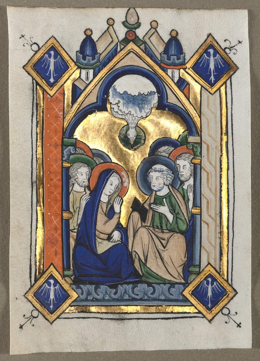 Blad udskåret fra en Psalter: Pinsen, ca. 1260. af Unbekannt