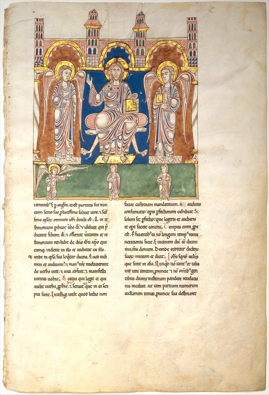 Blad fra et Beatus-manuskript: Kristus i majestæt med engle og Guds engel..., ca. 1180. af Unbekannt