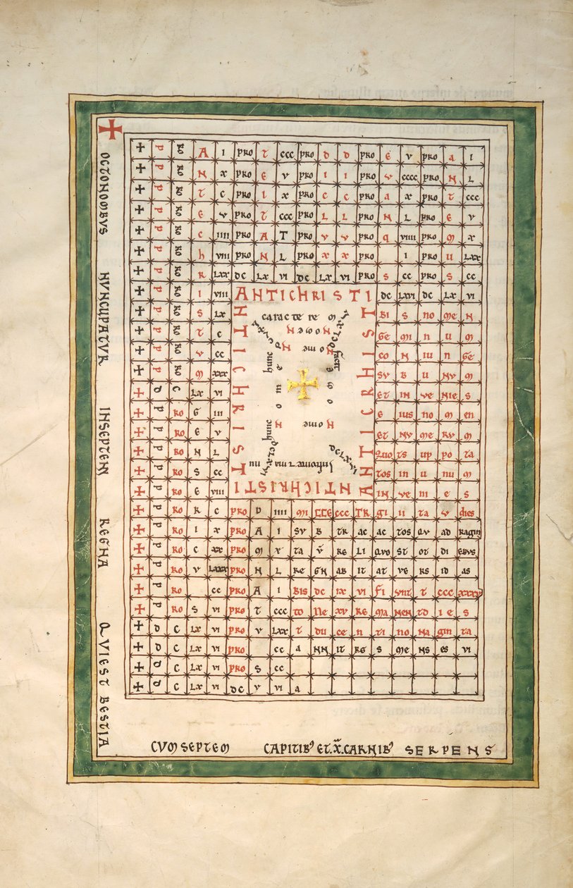 Blad fra et Beatus-manuskript: Antikrists tabel, ca. 1180. af Unbekannt