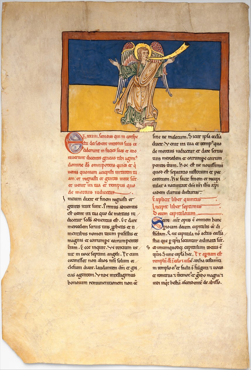 Blad fra et Beatus-manuskript: den syvende engel forkynder Herrens regering, ca. 1180. af Unbekannt