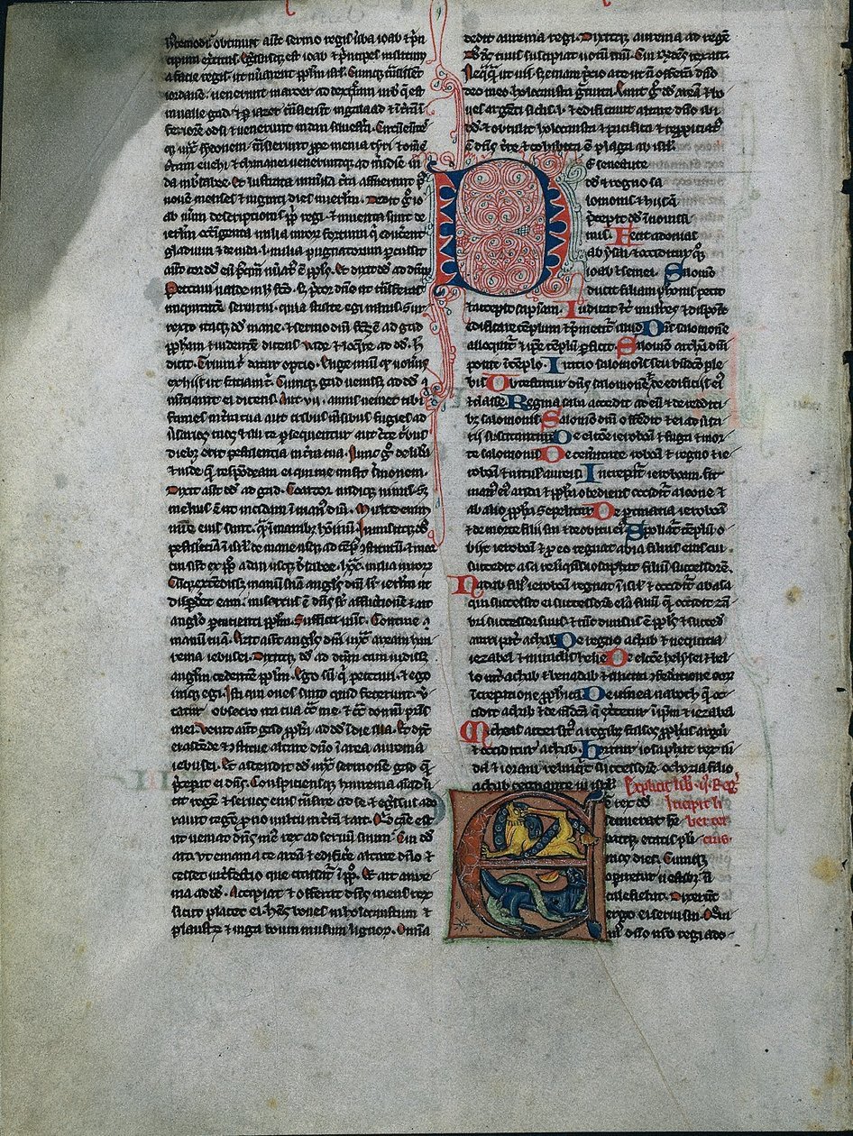 Blad fra en bibel: Initial E: Sammenflettede løver og slanger 1 af 2 udskårne blade, ca. 1225-50. af Unbekannt
