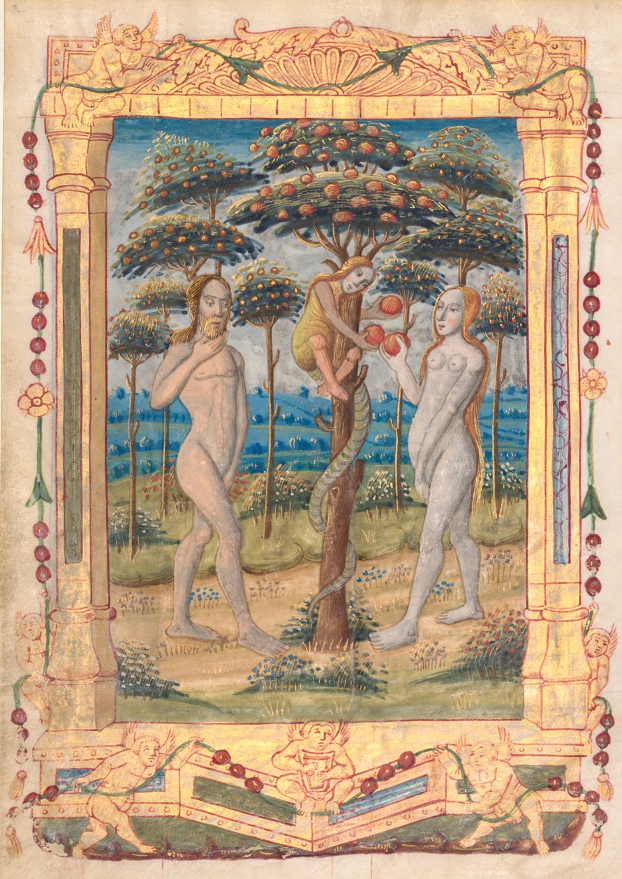 Blad fra en timebog: Adam og Eva og menneskets fald...recto, ca. 1510. af Unbekannt