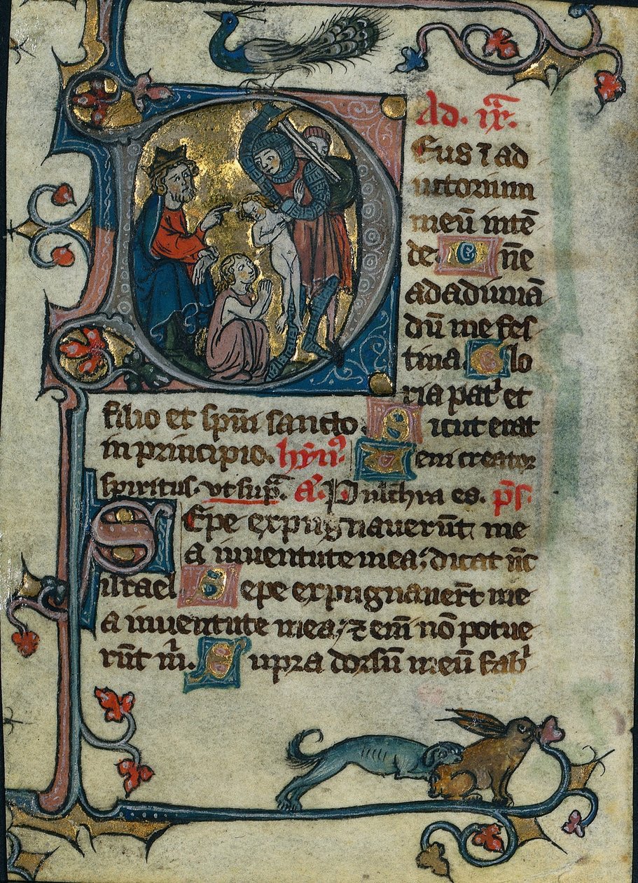 Blad fra en timebog: Initial D: Massacre of the Innocents 1 af 2 udskårne blade, begyndelsen af 1300-tallet af Unbekannt
