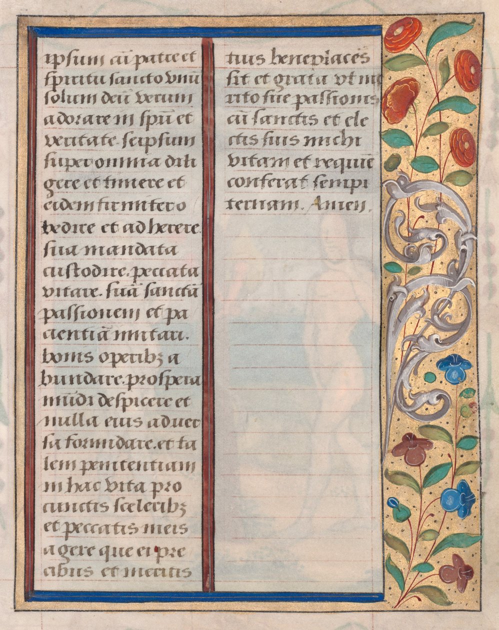 Blad fra en timebog: Tekst med illustreret kant på bagsiden, ca. 1510. af Unbekannt