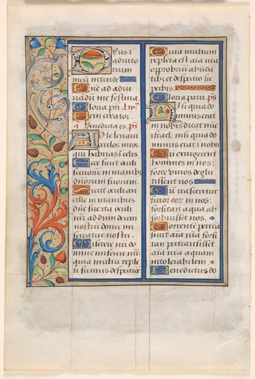 Blad fra en timebog: Tekst med illustreret kant på bagsiden, ca. 1510. af Unbekannt