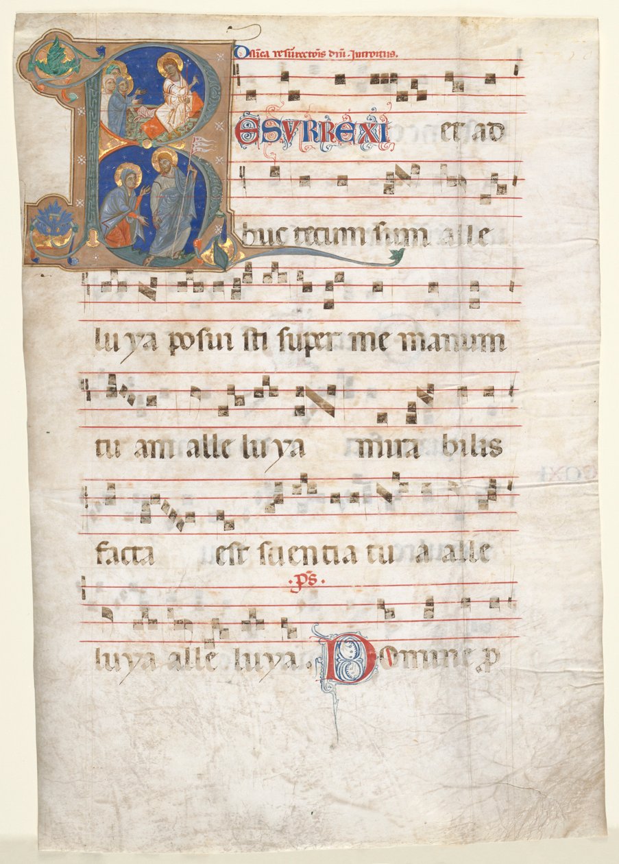 Leaf from a Gradual: Initial R med Three Marys at the Tomb og Noli me Tangere, ca. 1270-130 af Unbekannt