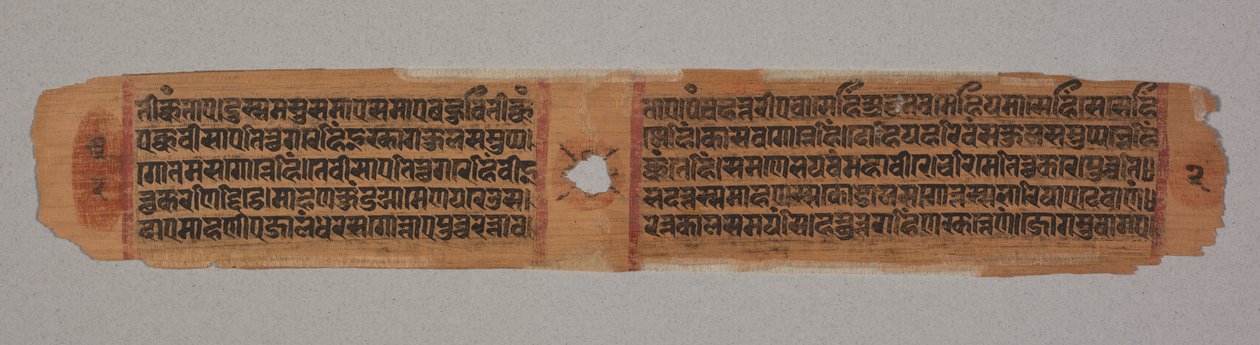 Blad fra et Jain-manuskript, Kalpa-sutra, tekst, der beskriver nedstigning af Mahavira i livmoderen på Brahman-kvinden Devananda (verso af Unbekannt Unbekannt