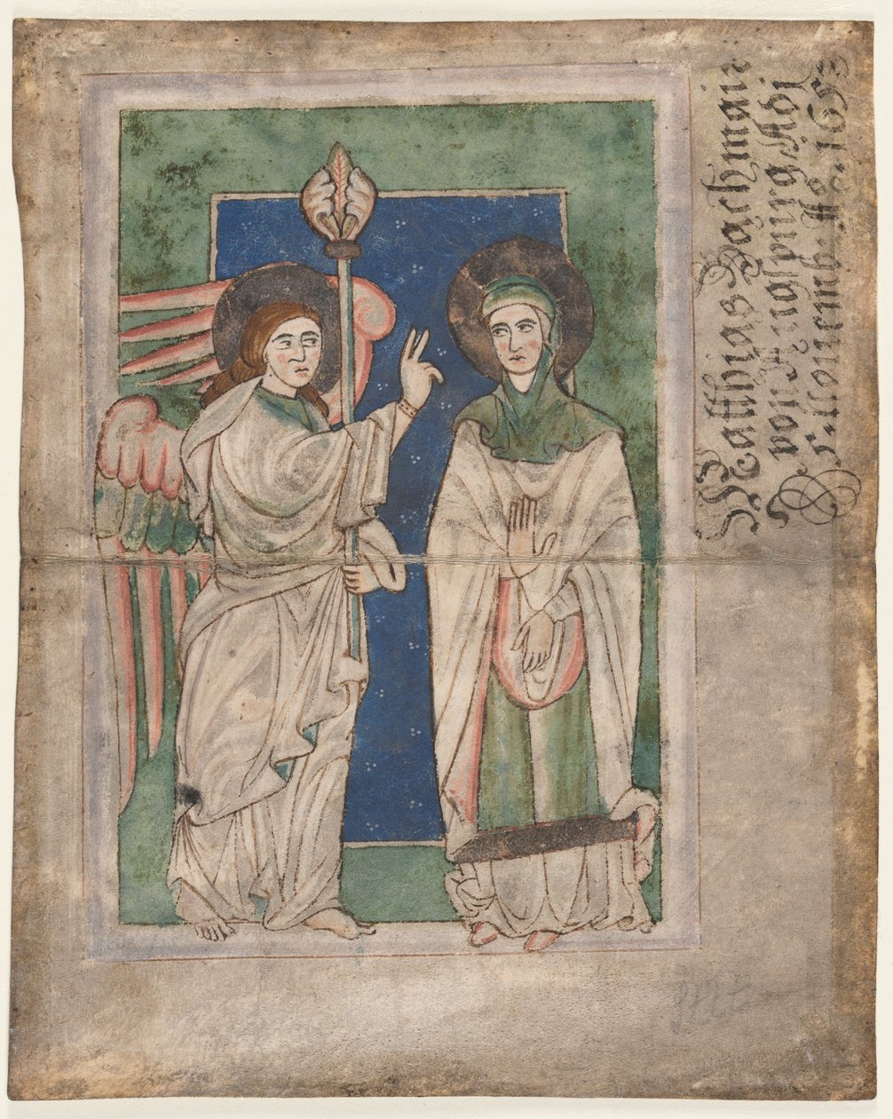 Blad fra en Psalter: Annunciation recto, Blad fra en Psalter: Nativity verso, begyndelsen af 1200-tallet. af Unbekannt