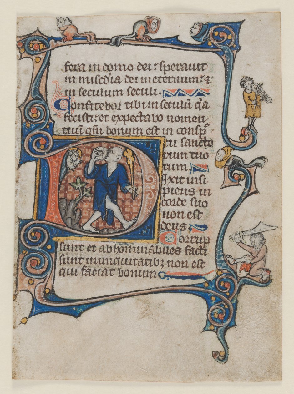 Blad fra en Psalter: Indledning D: En dåre irettesat af Gud, ca. 1300-1320. af Unbekannt