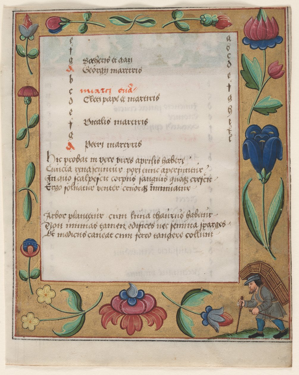 Blad fra en Psalter og Bønnebog: Kalenderside med Bonde recto, ca. 1524. af Unbekannt