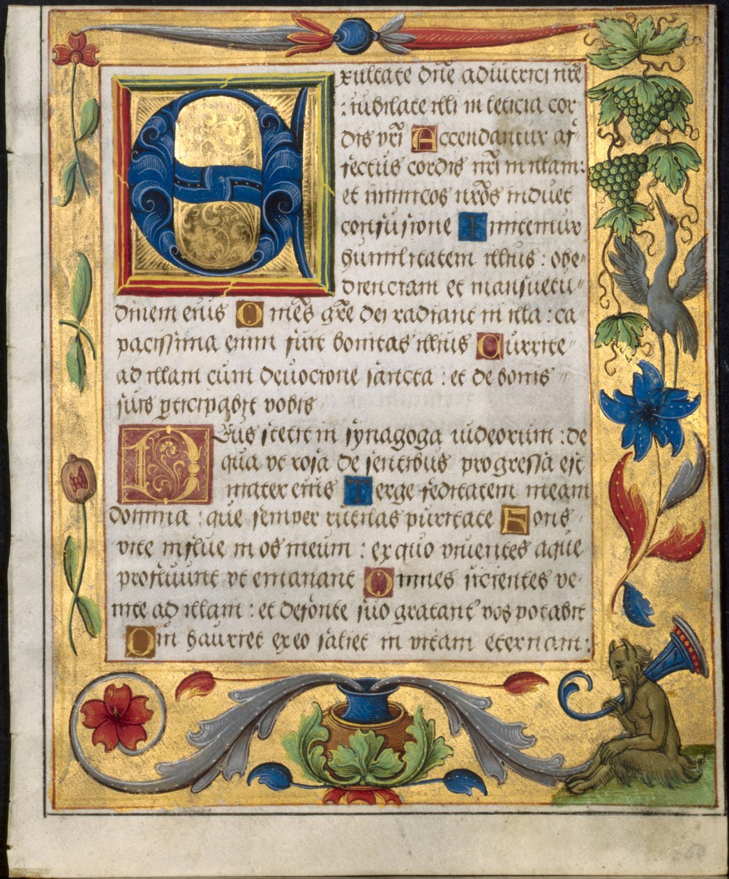 Blad fra en Psalter and Prayerbook: Initial E med Ornamental Border...recto, ca. 1524. af Unbekannt