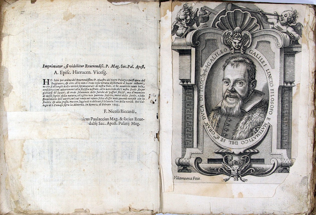 Blad af bog Assayer Il Saggiatore af Galileo Galilei, 1623 af Unbekannt