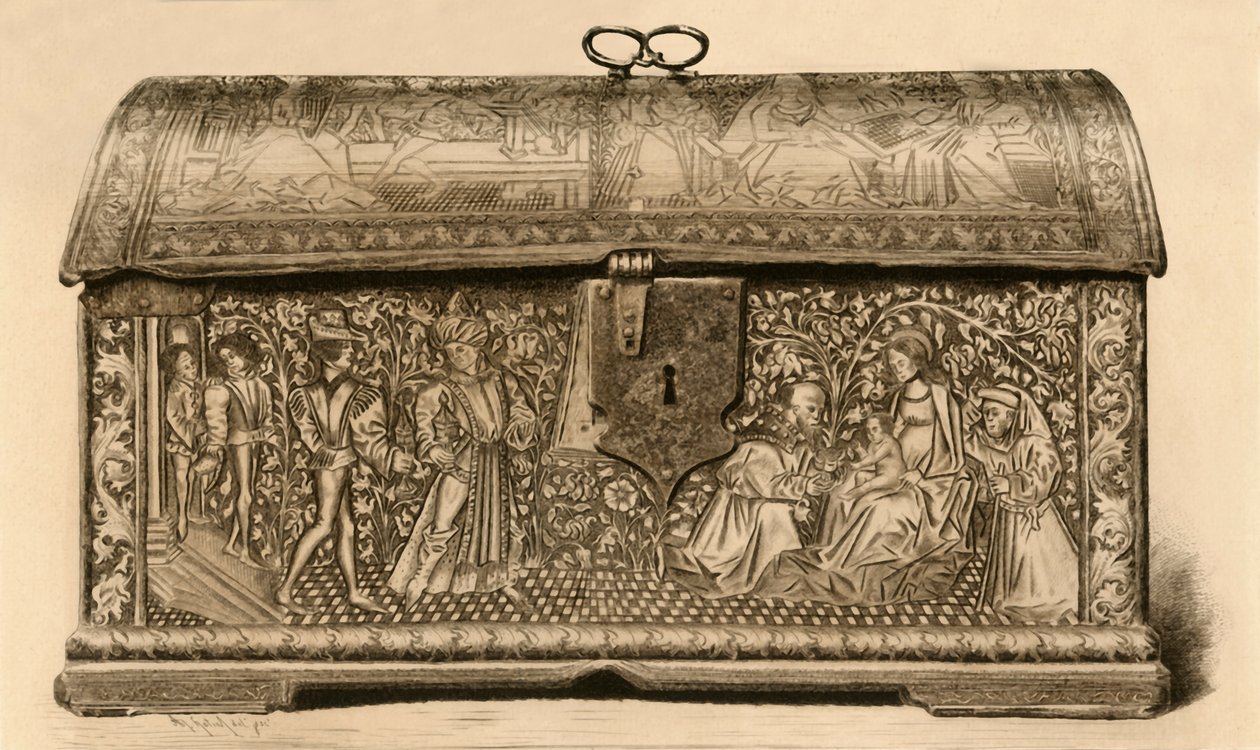 Læderkasse med indskåret dekoration, 1400-tallet, 1903. af Unbekannt