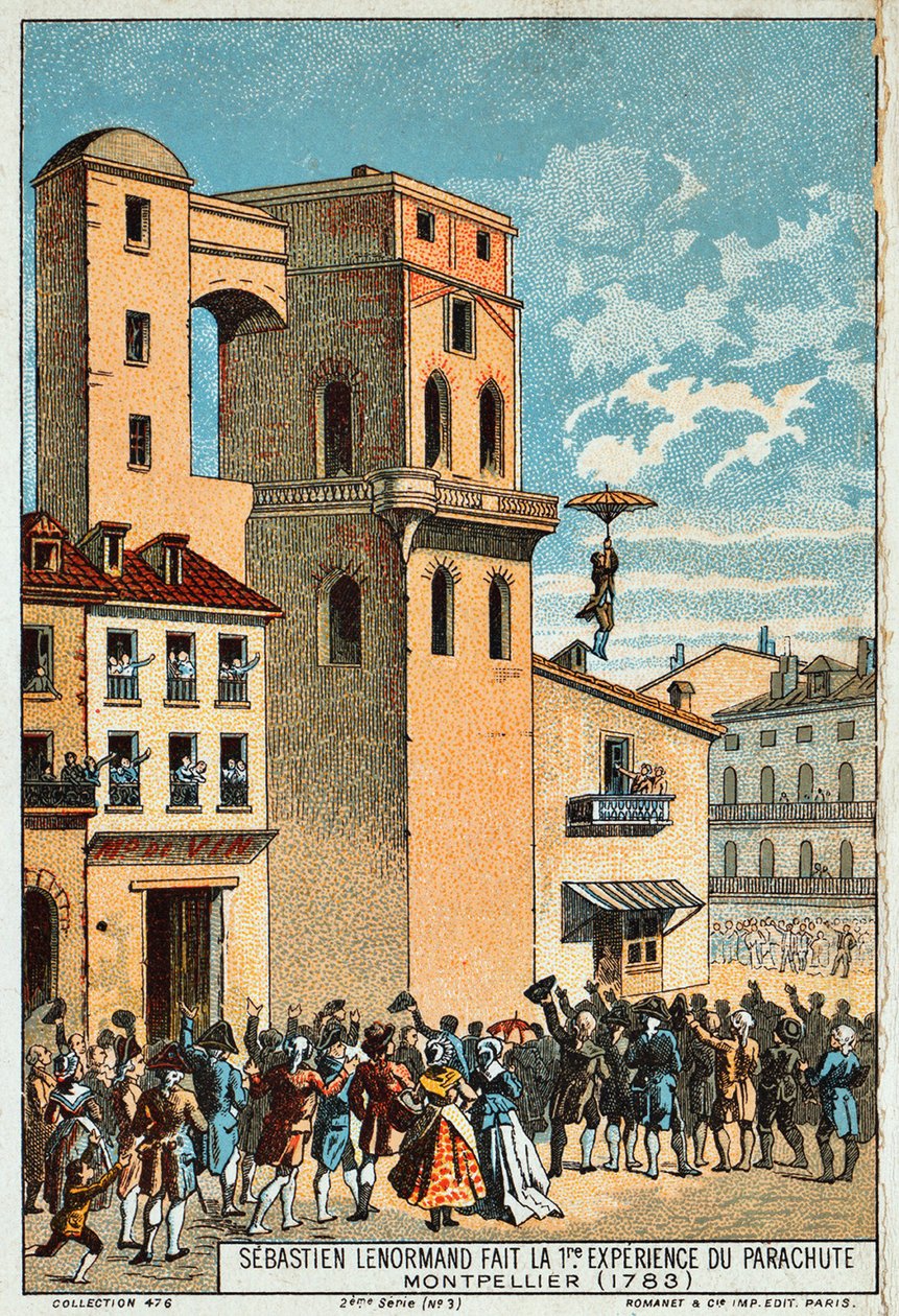 Lenormand hopper fra tårnet på Montpellier-observatoriet, 1783, 1800-tallet af Unbekannt
