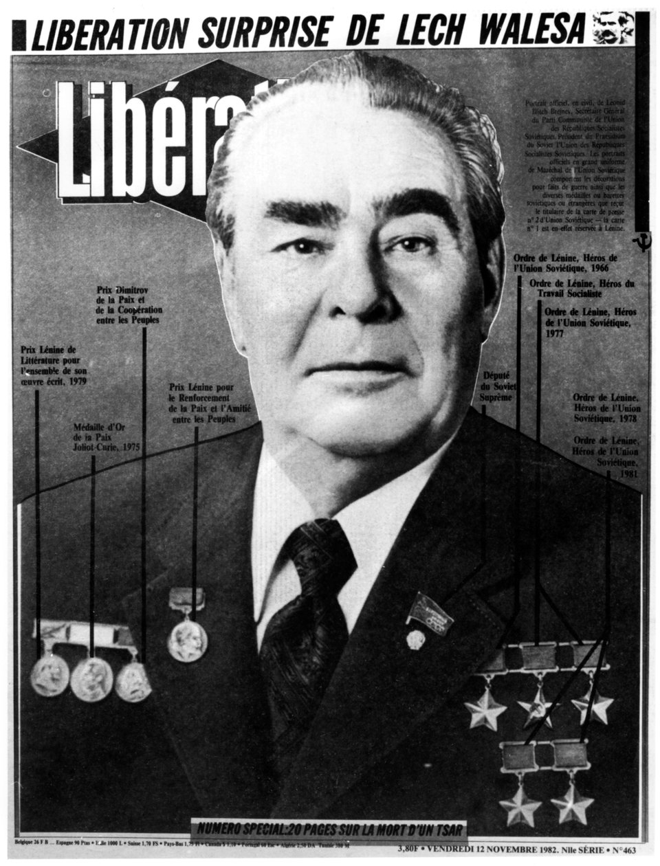 Leonid Brezhnev, sovjetisk leder, cover af Liberation, 1982 af Unbekannt