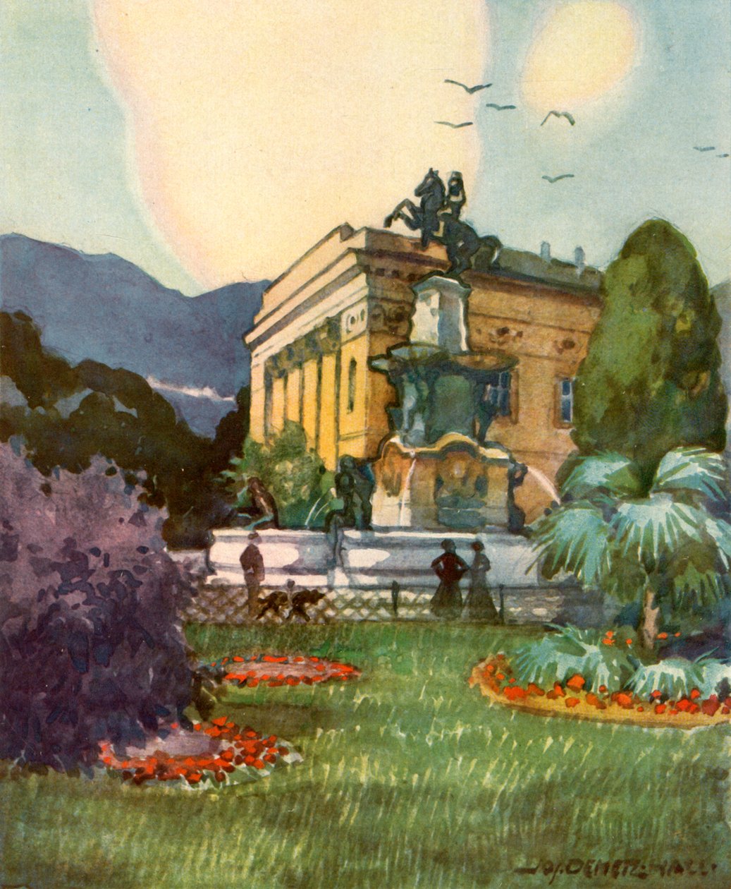Leopoldsbrunnen und Stadttheater, Leopolds springvand og byteater, c1929. af Unbekannt