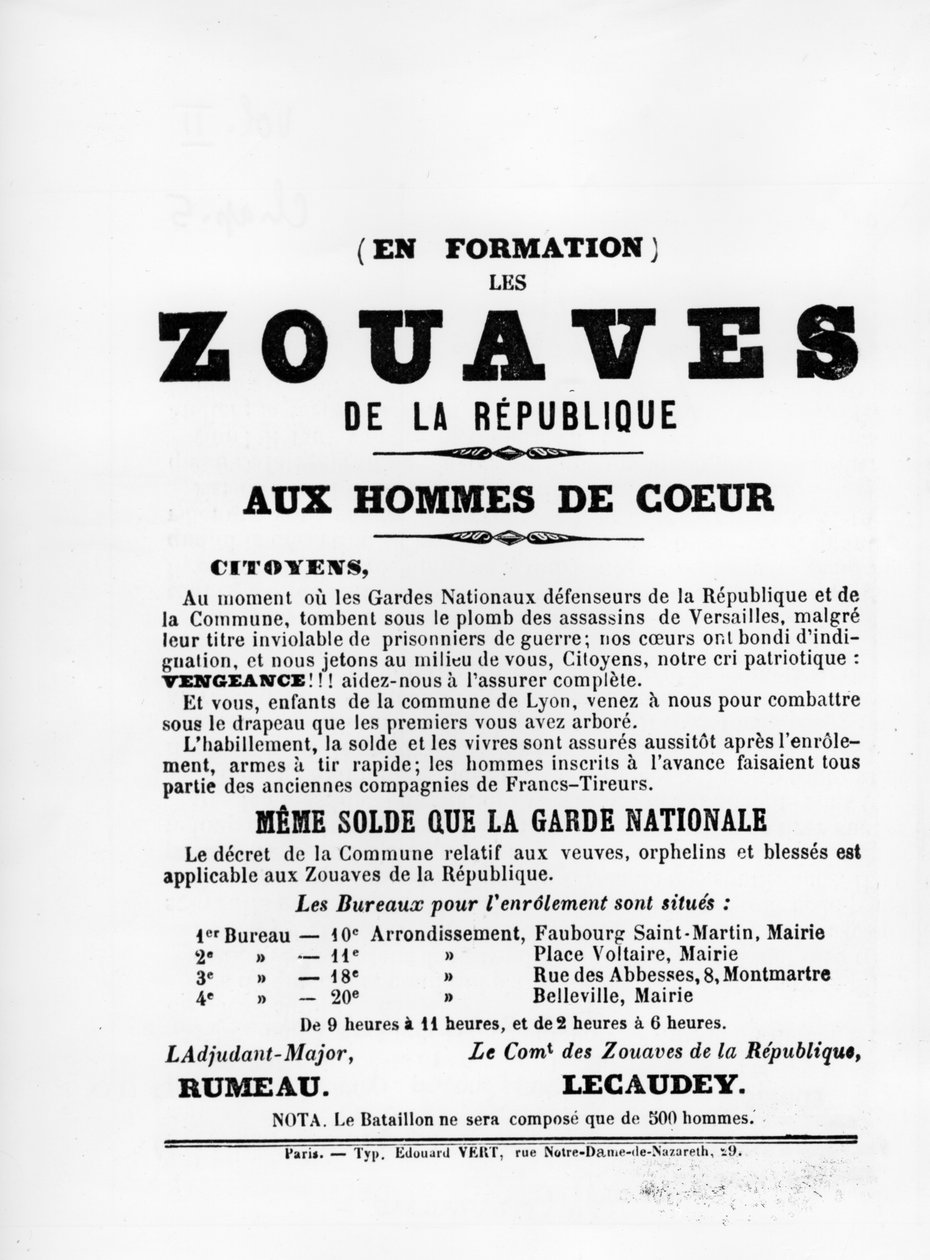 Les Zouaves, fra franske politiske plakater af Pariserkommunen, maj 1871 af Unbekannt