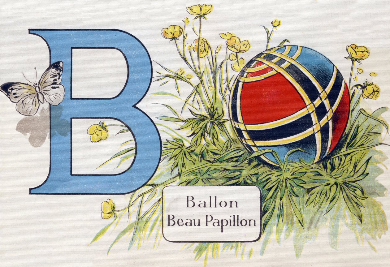 Bogstav B: Ballon og smuk sommerfugl. Indgravering i "ABC L