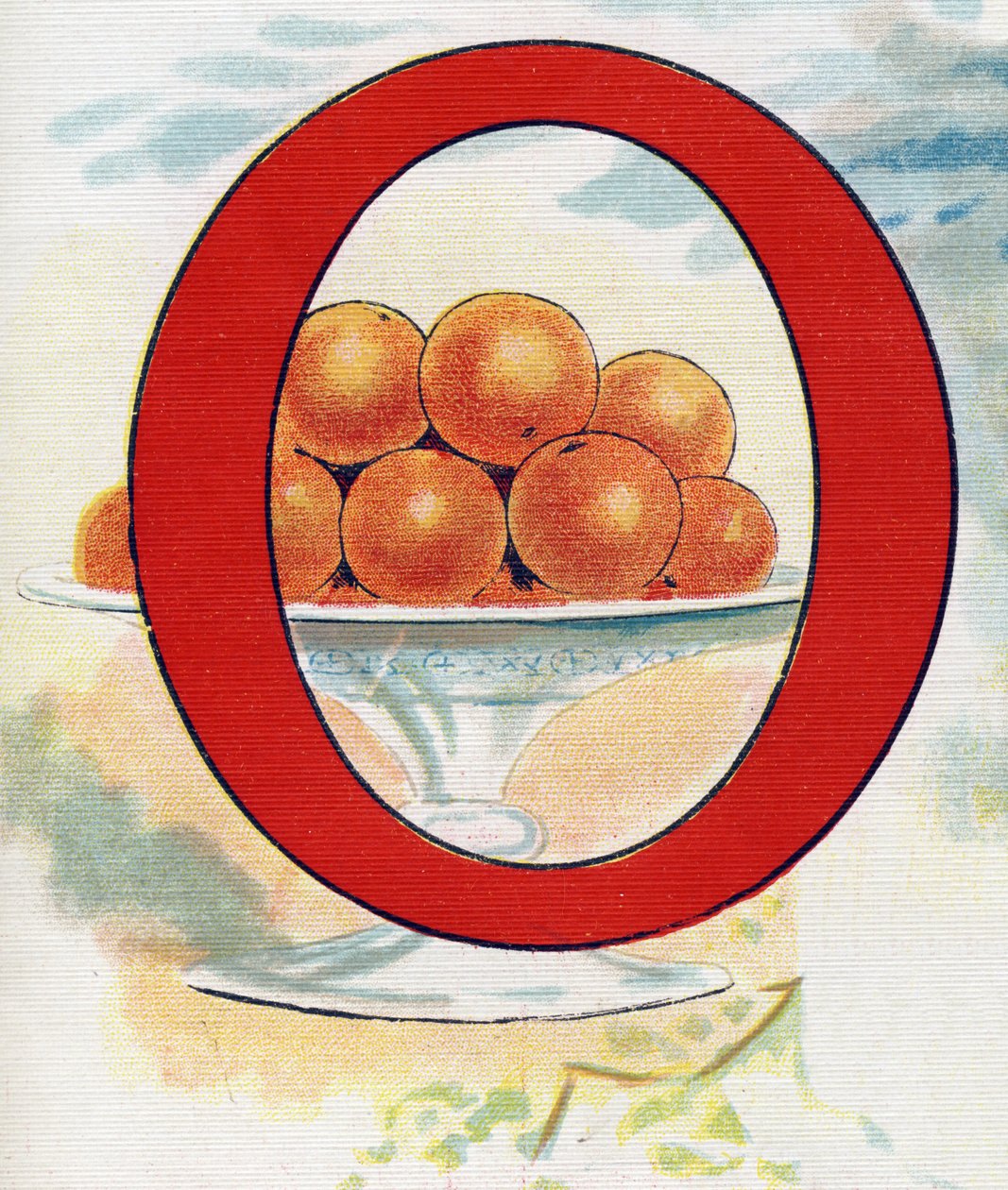 Bogstav O: appelsiner. Indgravering i "ABC L