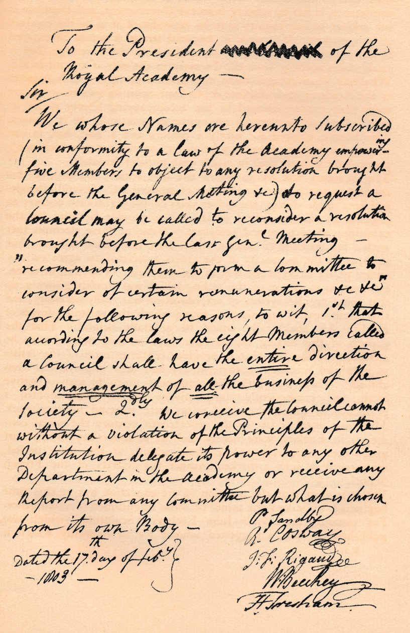 Brev til Benjamin West, præsident for Royal Academy, 1803 1904 af Unbekannt