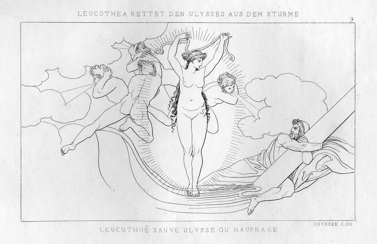 Leucothea, havguden, redder Odysseus i stormen, c1833 af Unbekannt
