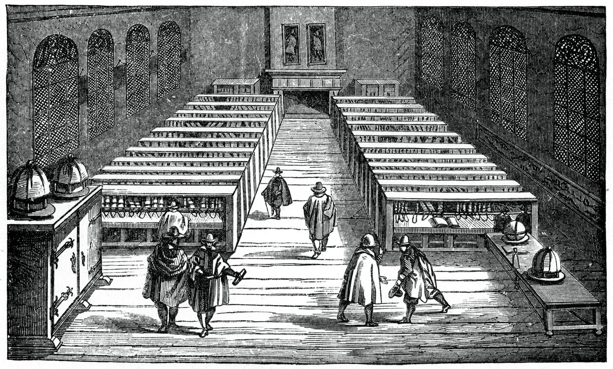 Bibliotek ved University of Leyden, Holland, 1600-tallet, 1870 af Unbekannt