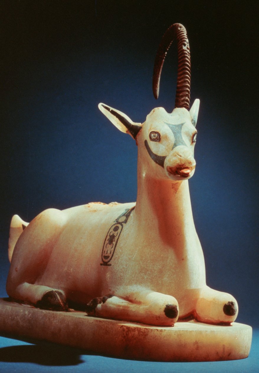 Låg af en unguent krukke i form af en stenbuk, fra Tutankhamons grav, 1300-tallet f.Kr. af Unbekannt