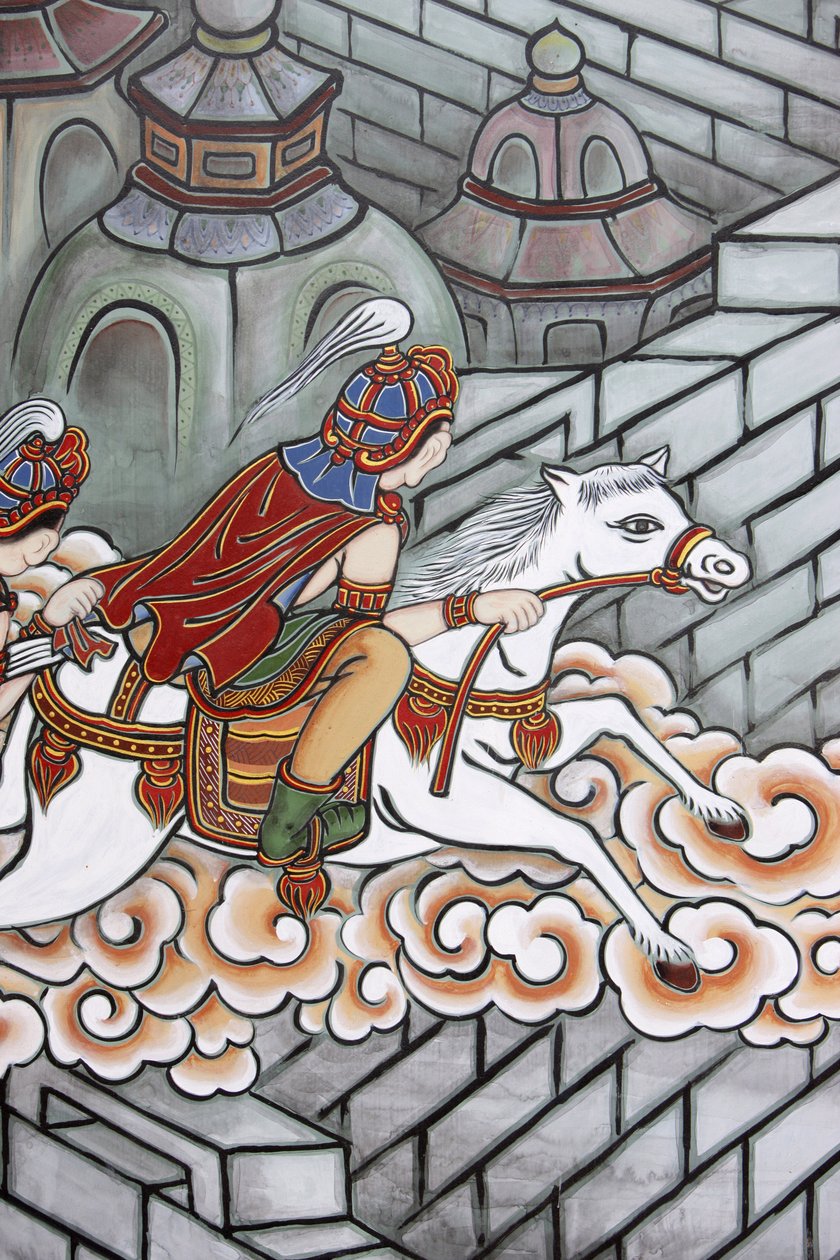 Buddha Siddharthas liv undslap sit palads, ledsaget af Channa ombord på sin hest Kanthaka, Seoul, Coree du Sud af Unbekannt