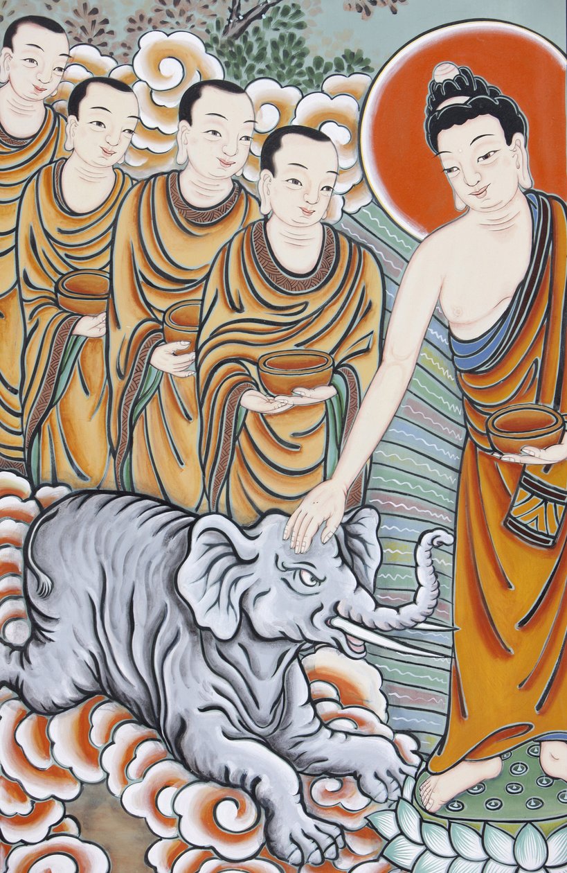 Buddhas liv, der tæmmer en elefant, Seoul, Coree du Sud af Unbekannt