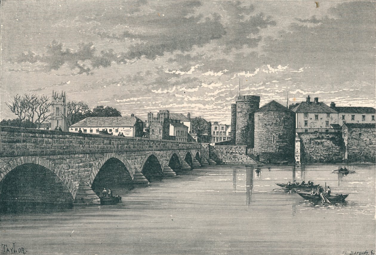 Limerick - Thomond Bridge og King Johns Castle, 1896 af Unbekannt