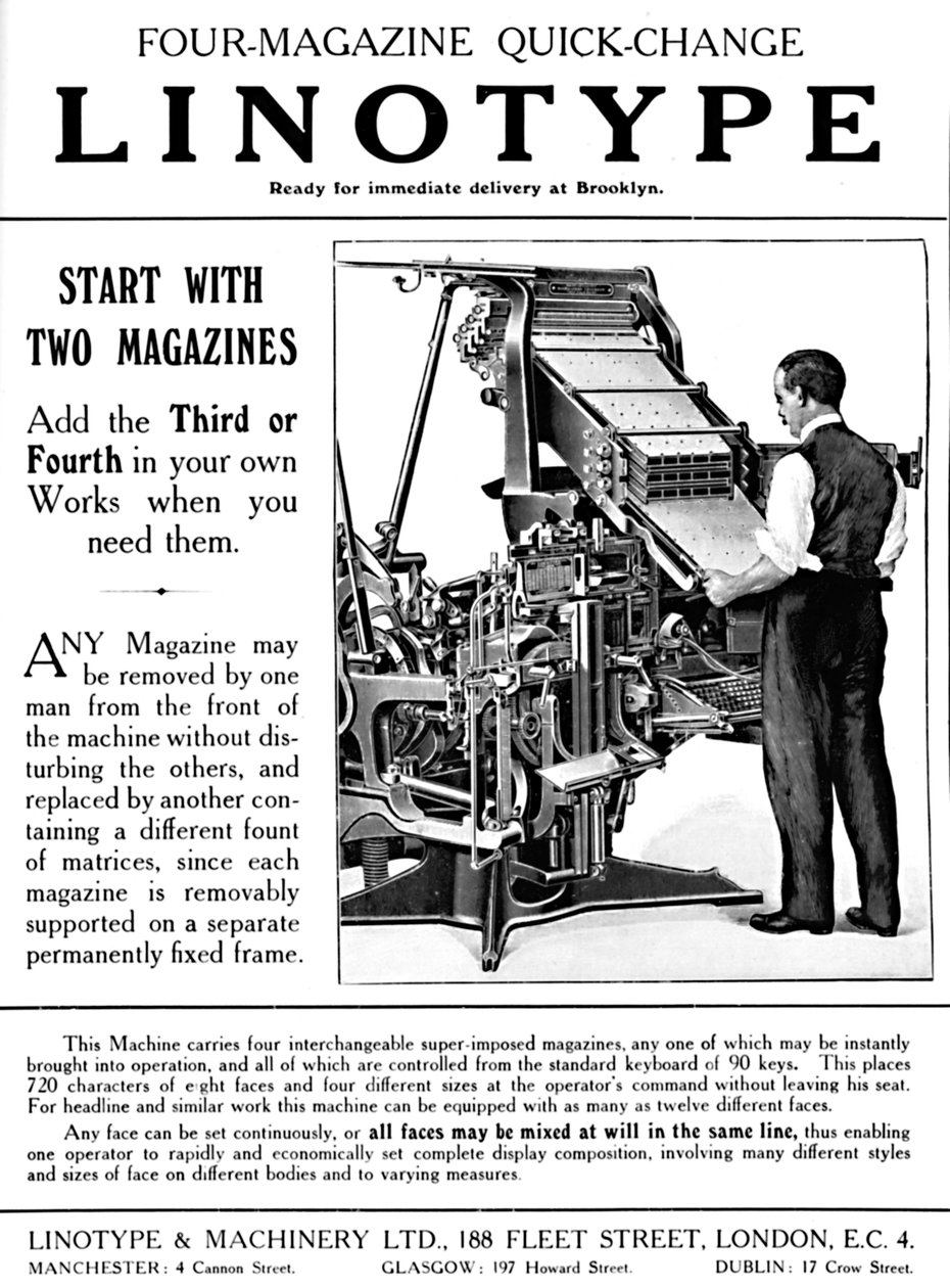 Linotype & Machinery Ltd.-annonce, 1919 af Unbekannt